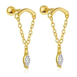 18KT GOLD/925 STERLING SILVER SCREW-BACK BALL DIAMOND CZ ZIRCON DROP CARTLIDGE